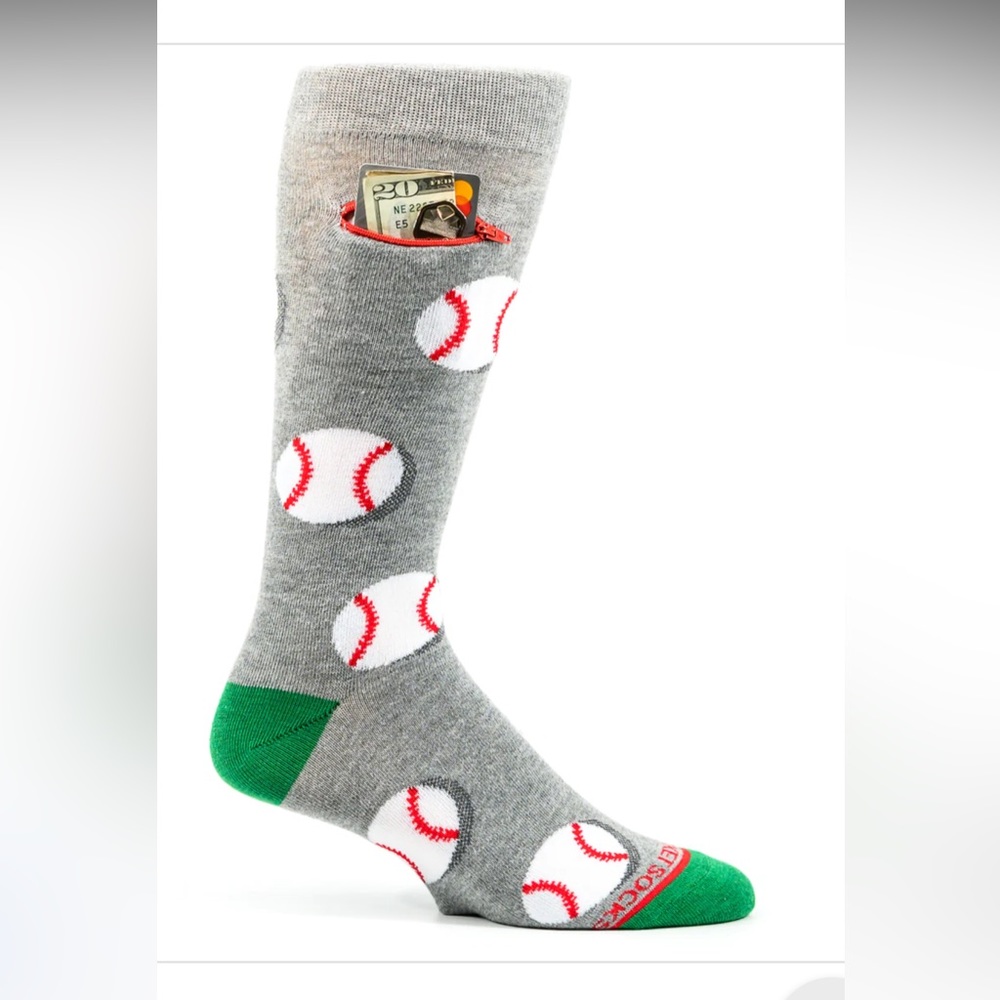 Pocket Socks. Baseballs on Green. NWT